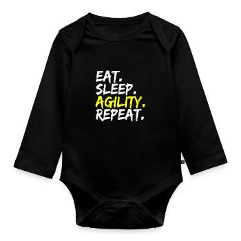 Eat Sleep Agility Repeat Hundetrainer Design - Baby Bio-Langarm-Body - Schwarz - Vorne