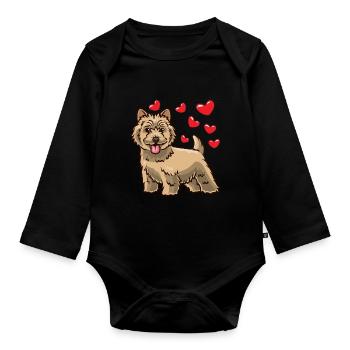 funny Cairn Terrier dog with hearts - Organic Longsleeve Baby Bodysuit - black - Front