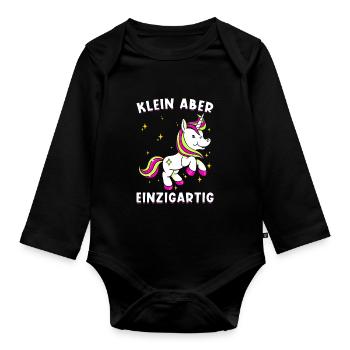 Einhorn Spruch Klein aber einzigartig - Baby Bio-Langarm-Body - Schwarz - Vorne