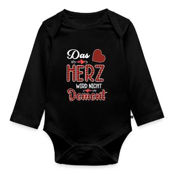 Das Herz wird nicht dement | Pflege mit Herz - Baby Bio-Langarm-Body - Schwarz - Vorne