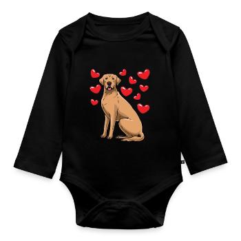 Broholm dog with hearts - Organic Longsleeve Baby Bodysuit - black - Front