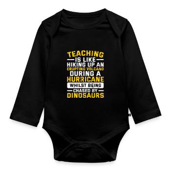 Teaching is Like Hiking Up an Volcano Teacherlife - Baby Bio-Langarm-Body - Schwarz - Vorne