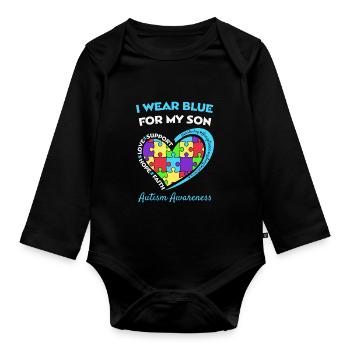 I Wear Blue For My Son Autismus Autism Awareness - Organic Longsleeve Baby Bodysuit - black - Front