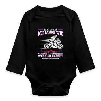 Frauen Motorrad Fahrerin Biker Girl Geschenk - Baby Bio-Langarm-Body - Schwarz - Vorne