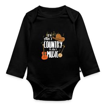 Country Music T-Shirt, Cowboy Hat Guitar Country - Organic Longsleeve Baby Bodysuit - black - Front
