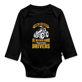 Farmer & Farmer Tractor Trecker Love Gift - Organic Longsleeve Baby Bodysuit - black - Front