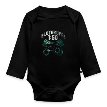 DDR Moped Blutgruppe 1:50 Ostalgie Geschenk - Baby Bio-Langarm-Body - Schwarz - Vorne