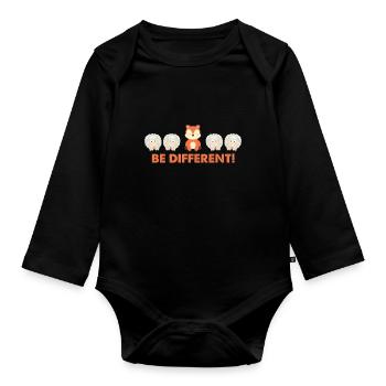 Be different - Süßes Fuchs Schaf Spruch Geschenk - Baby Bio-Langarm-Body - Schwarz - Vorne