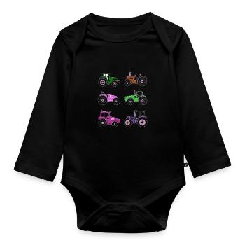 Trecker Kids Tractors Agricultural Machinery Gift - Organic Longsleeve Baby Bodysuit - black - Front
