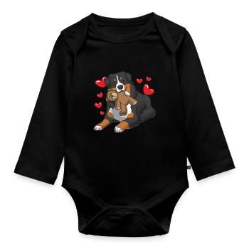 Berner Sennenhund avec des cœurs - Body Bébé bio manches longues - noir - Devant