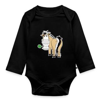 funny Fjordi with clover - Organic Longsleeve Baby Bodysuit - black - Front