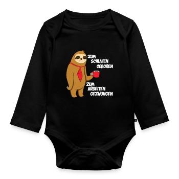 Zum Schlafen geboren Faultier - Baby Bio-Langarm-Body - Schwarz - Vorne
