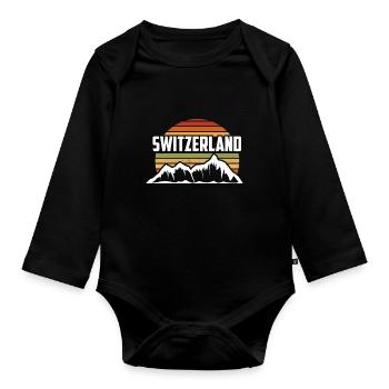 Schweizer Berge und Alpen Schweiz - Baby Bio-Langarm-Body - Schwarz - Vorne