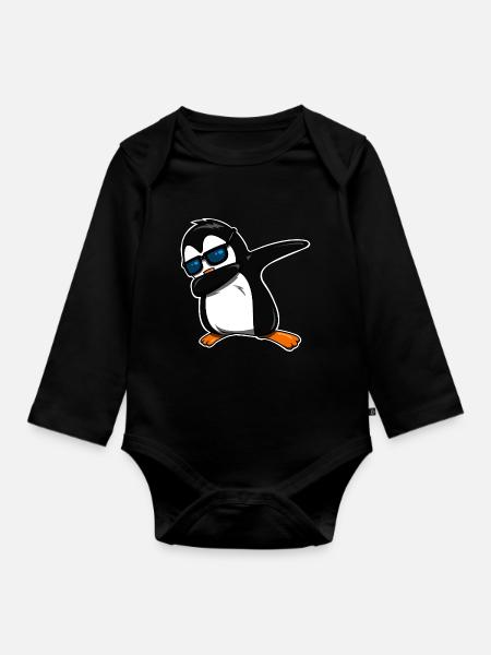 Dabbing Pinguin cool - Baby Bio-Langarm-Body - Schwarz
