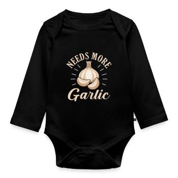 Garlic Vampire Fun Pun Needs More - Organic Longsleeve Baby Bodysuit - black - Front