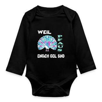 Pfau Pfaus Pfauen - Baby Bio-Langarm-Body - Schwarz - Vorne