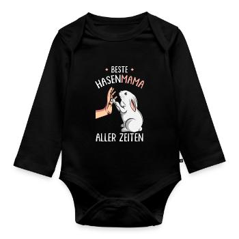 Hasenmama Hase Kaninchen Hasen - Baby Bio-Langarm-Body - Schwarz - Vorne