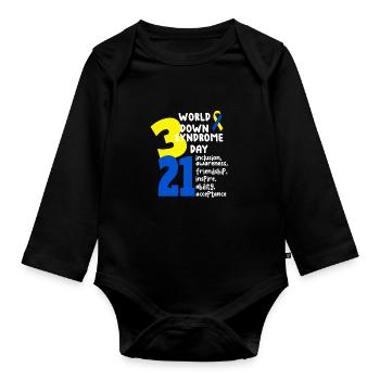 Welt Down Syndrom Tag - Baby Bio-Langarm-Body - Schwarz - Vorne