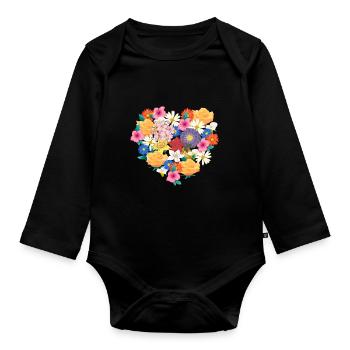 Flowers Lover Heart Plants Floral - Organic Longsleeve Baby Bodysuit - black - Front