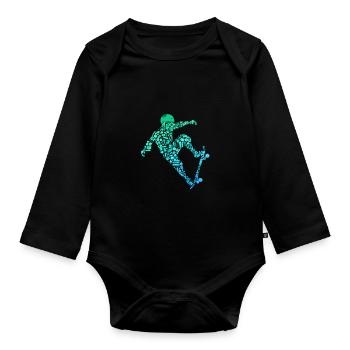 Skateboard Skate Stunt Motiv für Jungen und Kinder - Baby Bio-Langarm-Body - Schwarz - Vorne
