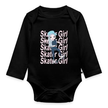 Skater Girl Skateboard Stunt Skateboarder - Organic Longsleeve Baby Bodysuit - black - Front