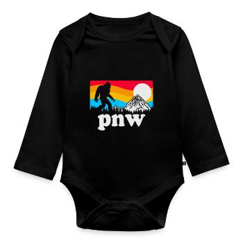 PNW Pacific Northwest Bigfoot - Organic Longsleeve Baby Bodysuit - black - Front