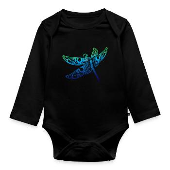 Magical Colorful Dragonfly T-shirt - Insect Lover - Baby Bio-Langarm-Body - Schwarz - Vorne