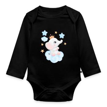 Doux bébé éléphant - Body Bébé bio manches longues - noir - Devant