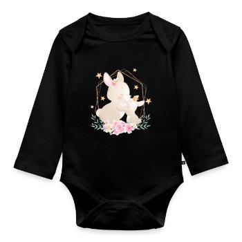 Lapin doux bébé avec la mère de lapin - Body Bébé bio manches longues - noir - Devant