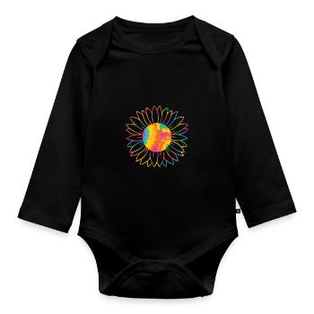 Bunte Sonnenblume Bunte Sonnenblumen Welt - Baby Bio-Langarm-Body - Schwarz - Vorne