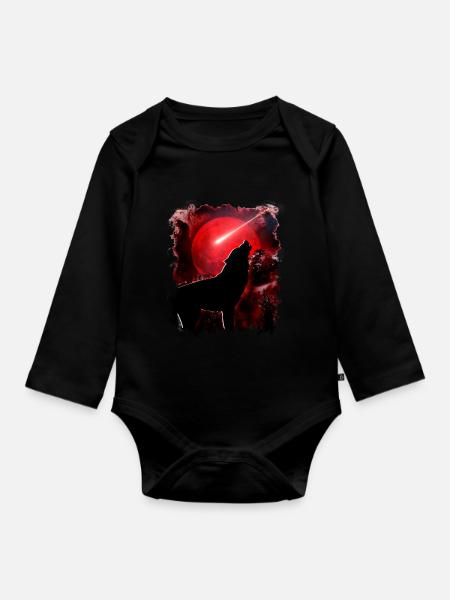 Wolf Roter Mond Japan Otakus Anime und Manga - Baby Bio-Langarm-Body - Schwarz