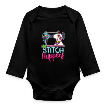 Stitch Happens - Baby Bio-Langarm-Body - Schwarz - Vorne