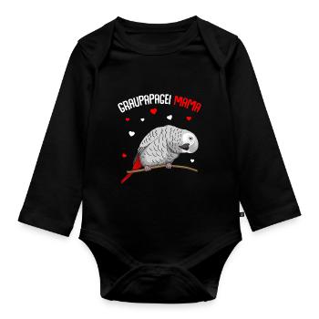 Graupapagei Mama Liebe Papagei Herz Vogel - Baby Bio-Langarm-Body - Schwarz - Vorne