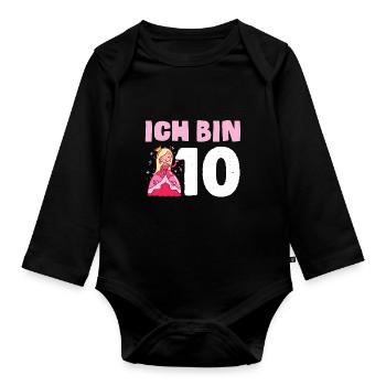 Mädchen Ich bin 10 Jahre alt 10. Geburtstag - Baby Bio-Langarm-Body - Schwarz - Vorne