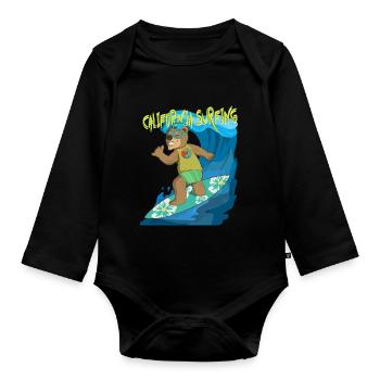 Summer feeling Californian shaka bear surfs the - Baby Bio-Langarm-Body - Schwarz - Vorne