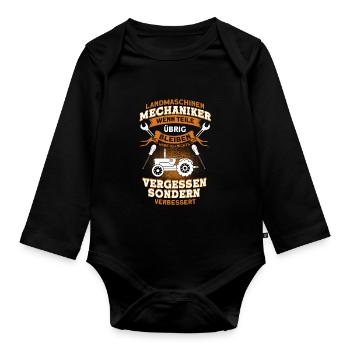 Landmaschinen Mechaniker Traktor Spruch - Baby Bio-Langarm-Body - Schwarz - Vorne