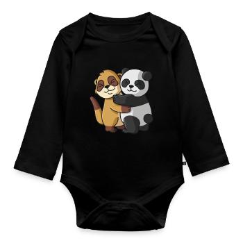 Meerkat Panda cute Hug Cuddle Animals - Organic Longsleeve Baby Bodysuit - black - Front