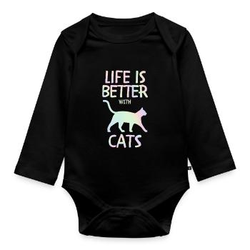 La vie est un cadeau de chat avec les chats - Body Bébé bio manches longues - noir - Devant