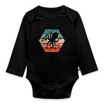 Pieuvres de calmar rétro cadeau - Body Bébé bio manches longues - noir - Devant
