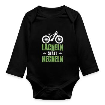 E-Bike Lächeln Statt Hecheln Elektro Fahrrad - Baby Bio-Langarm-Body - Schwarz - Vorne