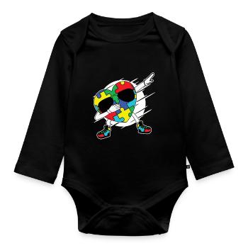 Autism Autistic Asberger Autism Awareness Puzzle - Organic Longsleeve Baby Bodysuit - black - Front