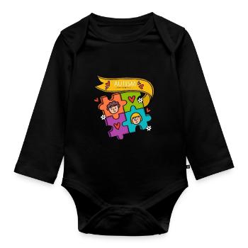 Autism Autistic Asberger Autism Awareness Puzzle - Organic Longsleeve Baby Bodysuit - black - Front
