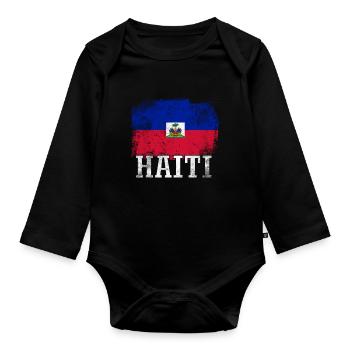 Vacances Vacances Haïti drapeau - Body Bébé bio manches longues - noir - Devant