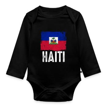 Haïti vacances drapeau Haïti - Body Bébé bio manches longues - noir - Devant