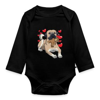 Kangal Hund mit Stofftier und vielen Herzen - Baby Bio-Langarm-Body - Schwarz - Vorne
