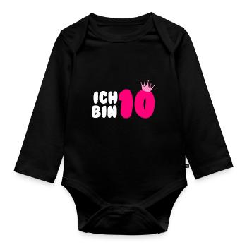 Mädchen Ich bin 10 Jahre alt 10. Geburtstag - Baby Bio-Langarm-Body - Schwarz - Vorne