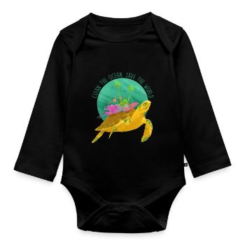 Animal sea animal rights activist ocean fish - Organic Longsleeve Baby Bodysuit - black - Front