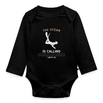 La mer appelle je vais apnée - Body Bébé bio manches longues - noir - Devant