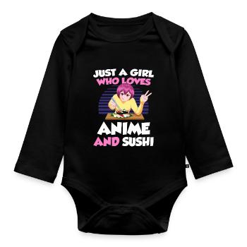 Just A Girl Who Loves Anime And Sushi - Baby Bio-Langarm-Body - Schwarz - Vorne