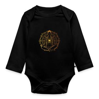 Yoga Namaste Fleur de vie - Body Bébé bio manches longues - noir - Devant